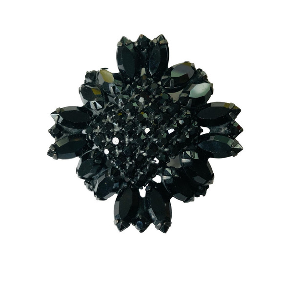 Open Back Prong set Black Glass Brooch - Picture 1 of 5